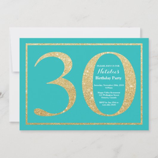 Invitation d'anniversaire 30 ans Paillettes Sarcel (Devant)