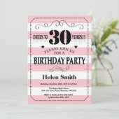 Invitation d'anniversaire 30 ans rayures roses et (Debout devant)