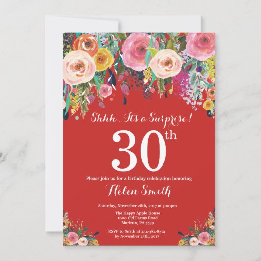 Invitation d'anniversaire 30 ans surprise florale (Devant)