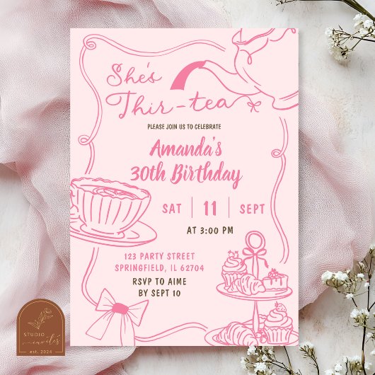 Invitation d'anniversaire 30 ans Thir-Tea dessinée
