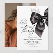 Invitation d'anniversaire 30 ans Thirty Black Bow (Devant / Derrière)