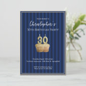 Invitation d'anniversaire 30 ans Unique Bleu Or po (Debout devant)