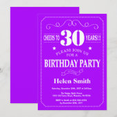 Invitation d'anniversaire 30 ans Violet et Blanc (Devant / Derrière)