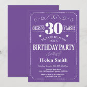 Invitation d'anniversaire 30 ans Violet et Blanc (Devant / Derrière)
