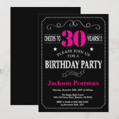 Invitation d'anniversaire 30e tableau noir rose ch (Devant / Derrière)