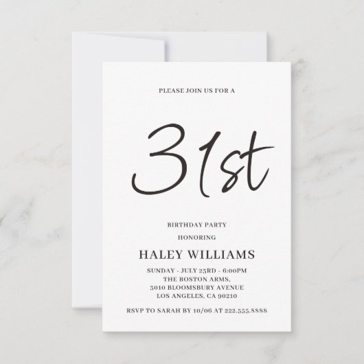 Invitation d'anniversaire 31 ans calligraphie simp (Devant)