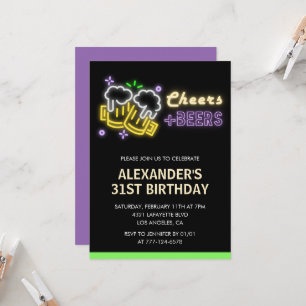 Invitation d'anniversaire 31 ans Neon Cheers Beer