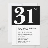 Invitation d'anniversaire 31 ans noir Élégant Chic (Devant)