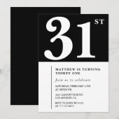 Invitation d'anniversaire 31 ans noir Élégant Chic (Devant / Derrière)