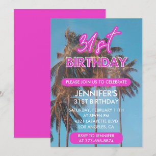 Invitation d'anniversaire 31 ans Palmier rose d'ét