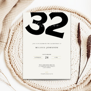 Invitation d'anniversaire 32 ans minimale - Typo g