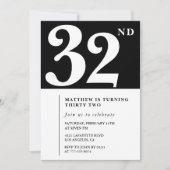 Invitation d'anniversaire 32 ans noir Élégant Chic (Devant)