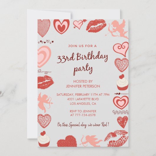 Invitation d'anniversaire 33 ans Ange Gris Rouge (Devant)