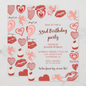 Invitation d'anniversaire 33 ans Ange Gris Rouge (Devant / Derrière)