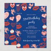 Invitation d'anniversaire 33 ans Ange mignon bleu (Devant / Derrière)
