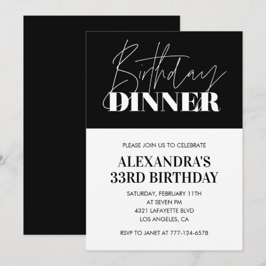 Invitation d'anniversaire 33 ans Dîner d'anniversa (Devant / Derrière)