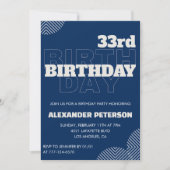 Invitation d'anniversaire 33 ans Hommes Bleu marin (Devant)