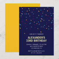 Invitation d'anniversaire 33 ans Hommes Confettis 