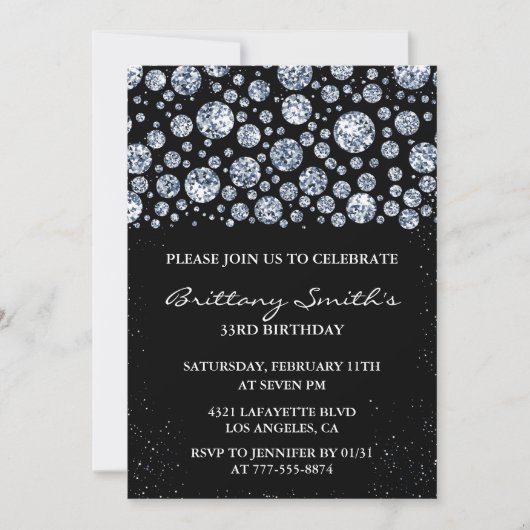 Invitation d'anniversaire 33 ans Noir Diamant Arge (Devant)