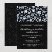 Invitation d'anniversaire 33 ans Noir Diamant Arge (Devant / Derrière)