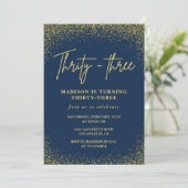Invitation d'anniversaire 33 ans Paillettes Bleu O (Debout devant)