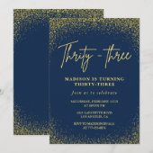 Invitation d'anniversaire 33 ans Paillettes Bleu O (Devant / Derrière)
