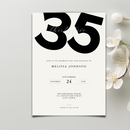 Invitation d'anniversaire 35 ans minimaliste : Sty