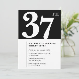 Invitation d'anniversaire 37 ans noir Élégant Chic