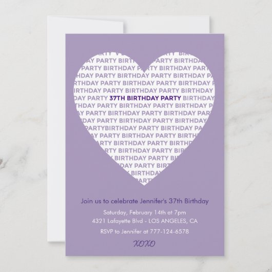 Invitation d'anniversaire 37 ans typographie Fille (Devant)