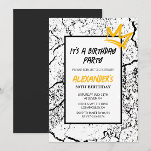 Invitation d'anniversaire 39 ans Grunge Black Gra