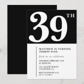 Invitation d'anniversaire 39 ans Noir Élégant Chic (Devant / Derrière)