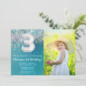 Invitation d'anniversaire 3 ans avec photo paillet (Debout devant)