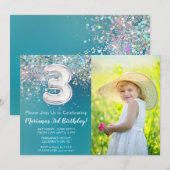 Invitation d'anniversaire 3 ans avec photo paillet (Devant / Derrière)