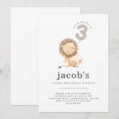 Invitation d'anniversaire 3 ans Balloon Lion (Devant / Derrière)