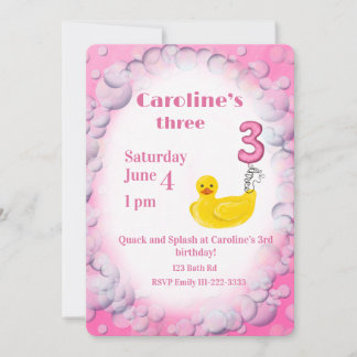 Invitation d'anniversaire 3 ans Canard en Caoutcho