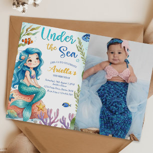 Invitation d'anniversaire 3 ans de sirène sous la