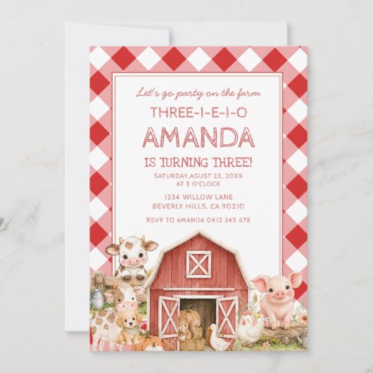 Invitation d'anniversaire 3 ans Ferme Animaux Troi (Devant)