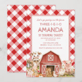 Invitation d'anniversaire 3 ans Ferme Animaux Troi (Devant / Derrière)
