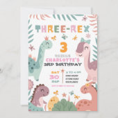Invitation d'anniversaire 3 ans fille dinosaure pa (Devant)