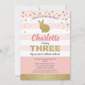 Invitation d'anniversaire 3 ans fille lapin rose e (Devant)