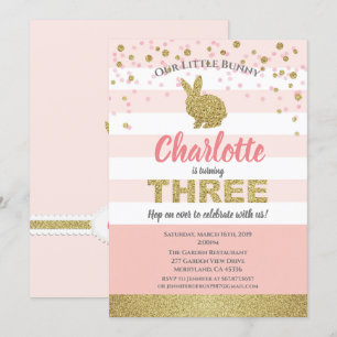 Invitation d'anniversaire 3 ans fille lapin rose e