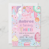 Invitation d'anniversaire 3 ans fille Licorne douc (Devant)