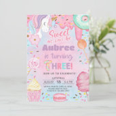 Invitation d'anniversaire 3 ans fille Licorne douc (Debout devant)