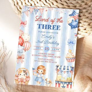 Invitation d'anniversaire 3 ans Fille Rayures Amér
