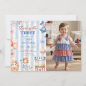 Invitation d'anniversaire 3 ans Fille Rayures Amér (Devant)