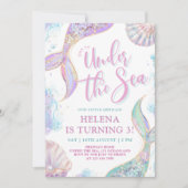 Invitation d'anniversaire 3 ans fille sirène sous (Devant)