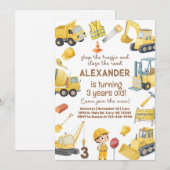 Invitation d'anniversaire 3 ans garçon camions de  (Devant / Derrière)