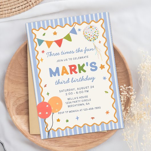 Invitation d'anniversaire 3 ans garçon coloré amus