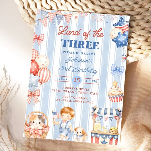 Invitation d'anniversaire 3 ans garçon rayures amé