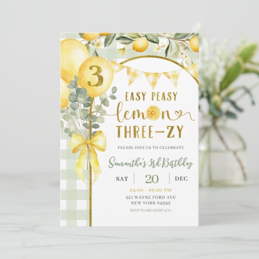 Invitation d'anniversaire 3 ans Lemon Gingham (Debout devant)